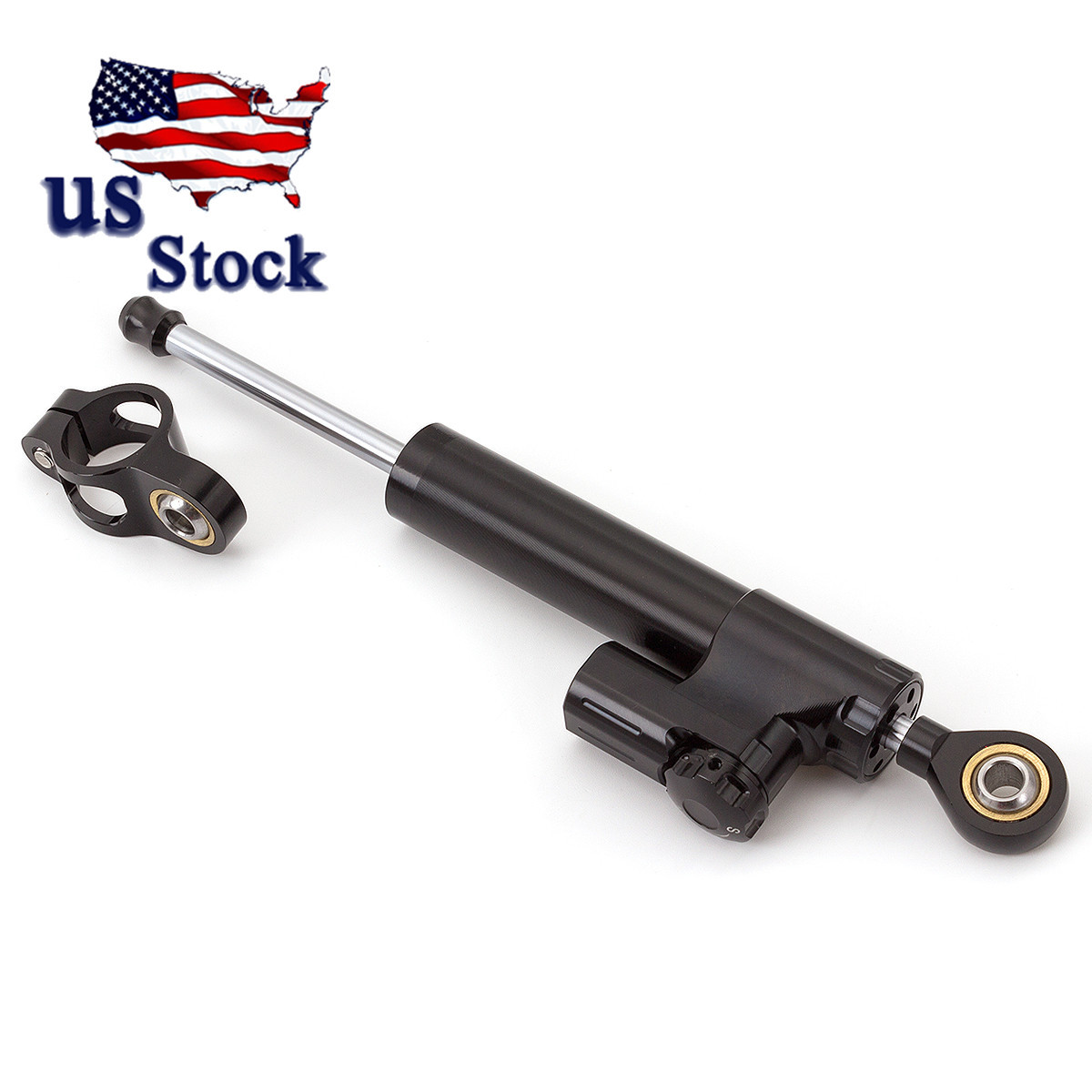 Motorcycle Universal FXCNC Black Adjustable Steering Damper Stabilizer Part