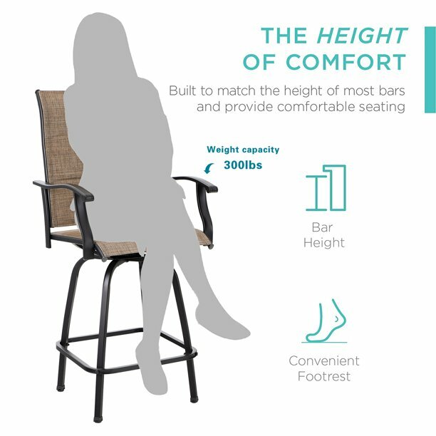 Outdoor Swivel Bar Stools Set of 2 Kitchen Bar Height Patio Chairs Furniture Set