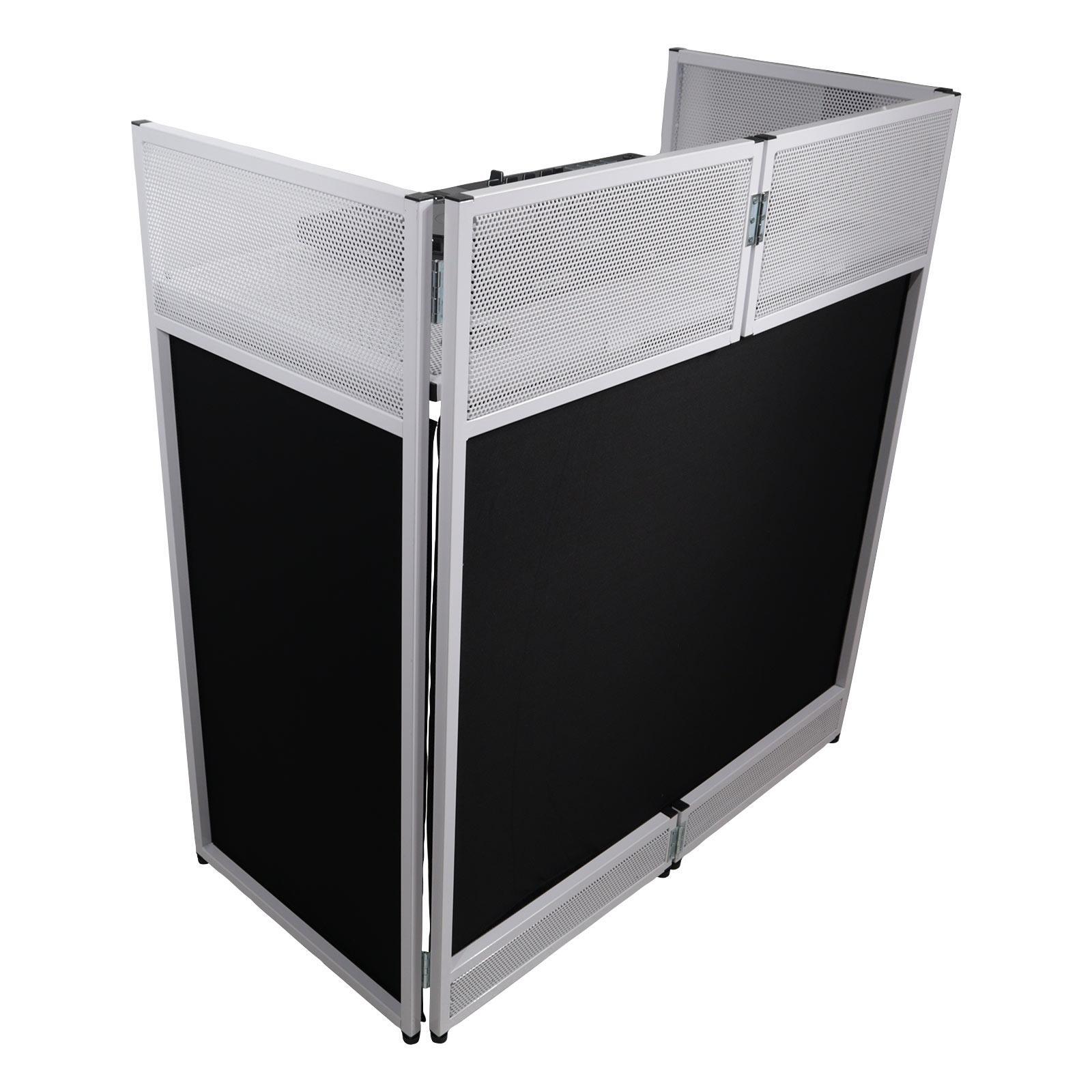 ProX XF-VISTA WH White Portable DJ Booth Facade Table Station w Scrim & Bag