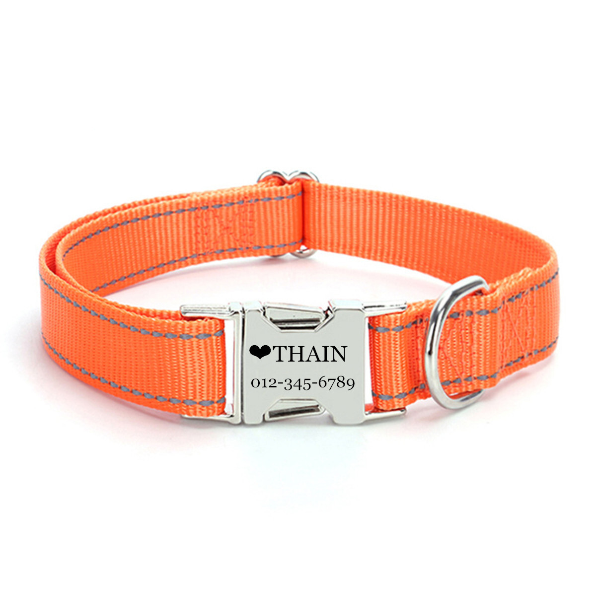 Personalized Nylon dog collar engraved custom ID Tag Name / Number reflective