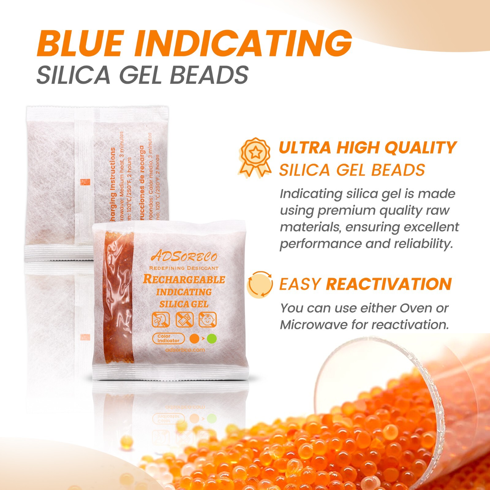 [500g 10p]Adsorbco Rechargeable Desiccant Packs, Indicating Silica Gel Packets