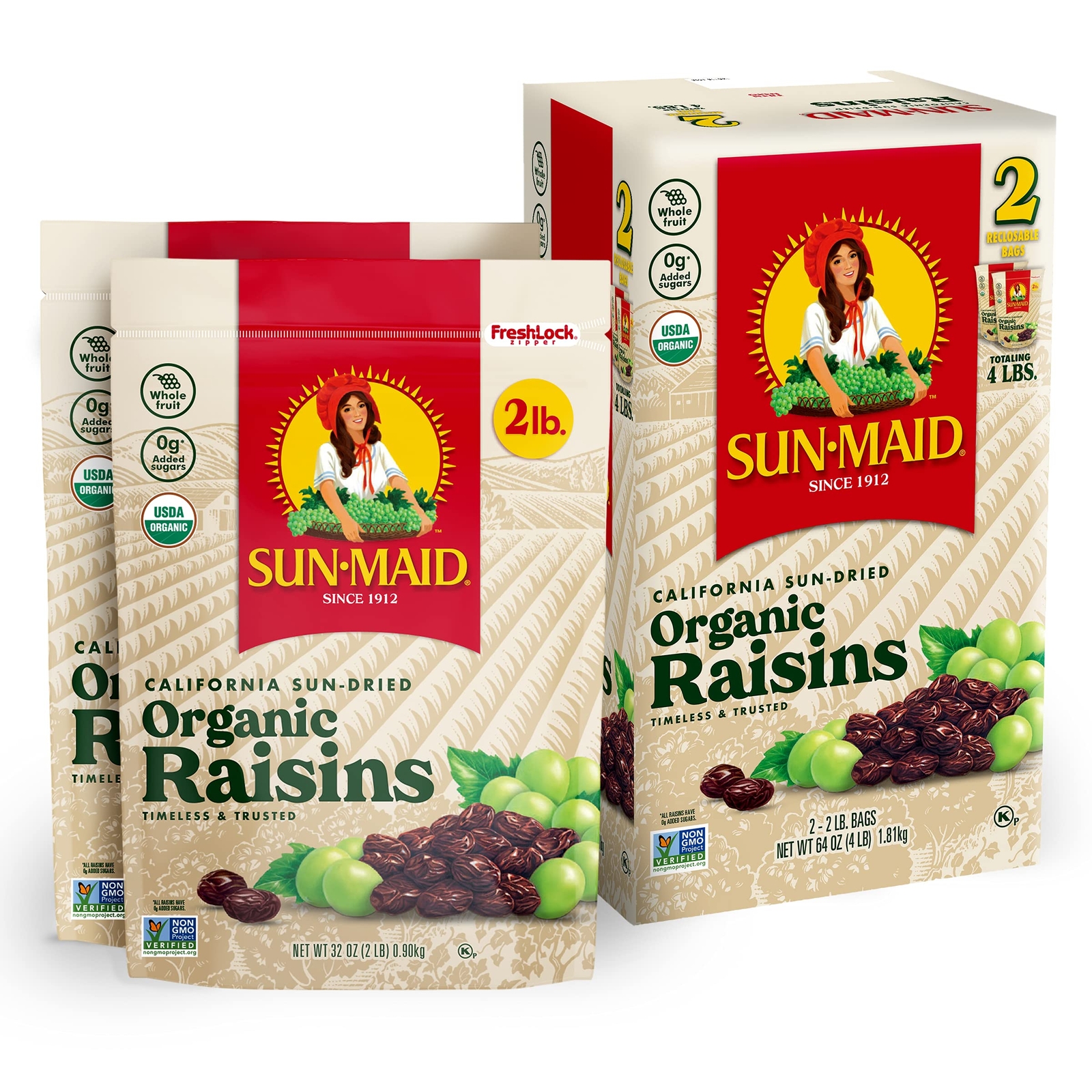 Sun-Maid | Organic Califorina Raisins | 32 Ounce Resealable Bag (Pack Of 2) - 64