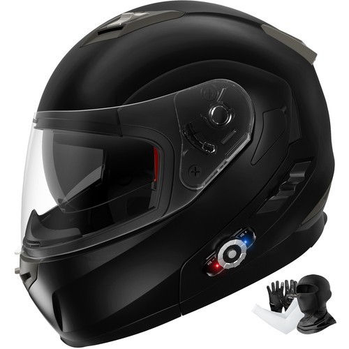 Bluetooth Motorcycle Helmet Modular Flip Up Dual Visor+Headset Intercom FM DOT