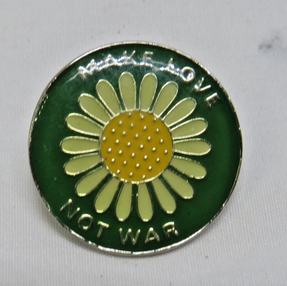 Make love not war Sunflower Peace Sign 1" Metal pinback button pin