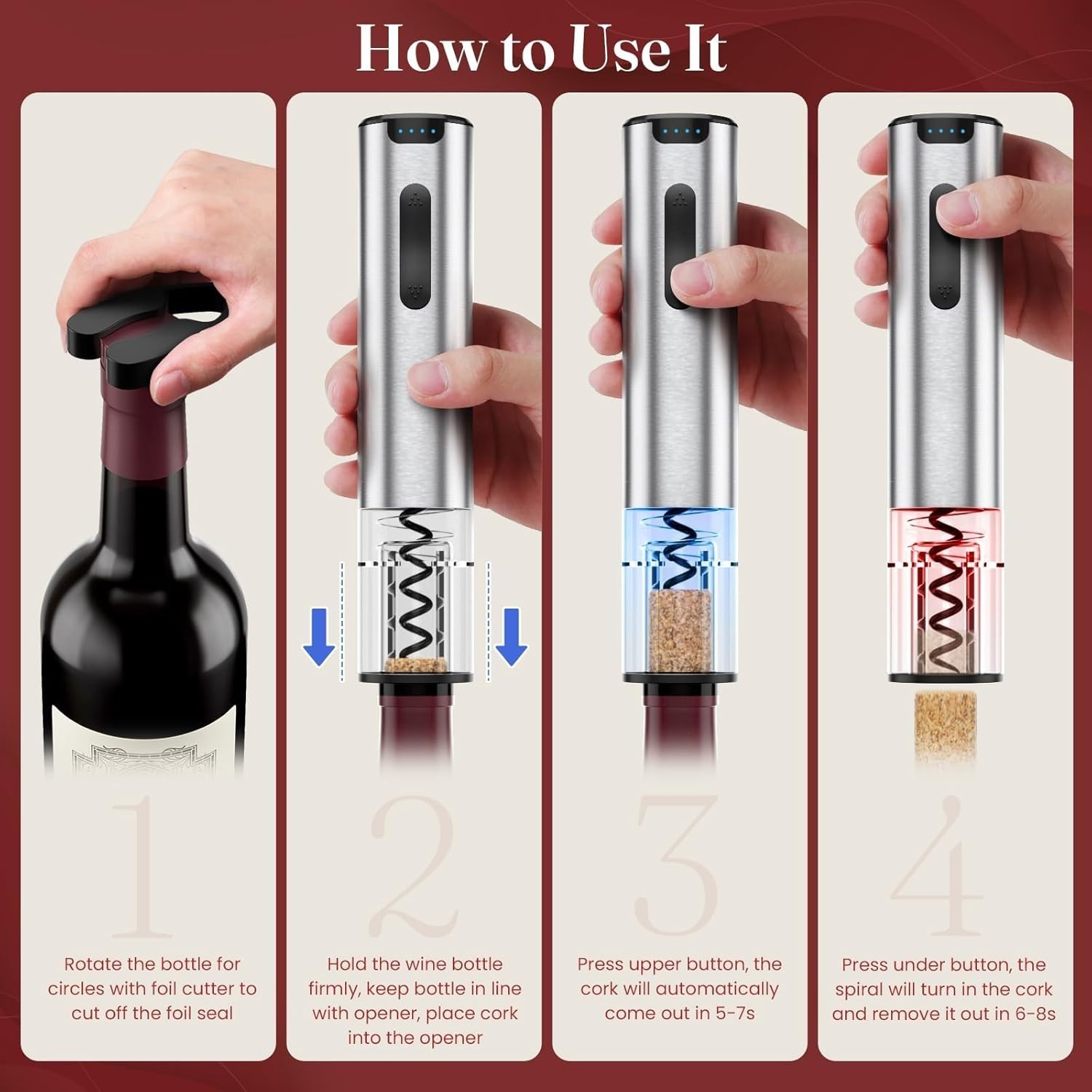 Sacacorchos eléctrico, sacacorchos automático con cortador de cápsulas