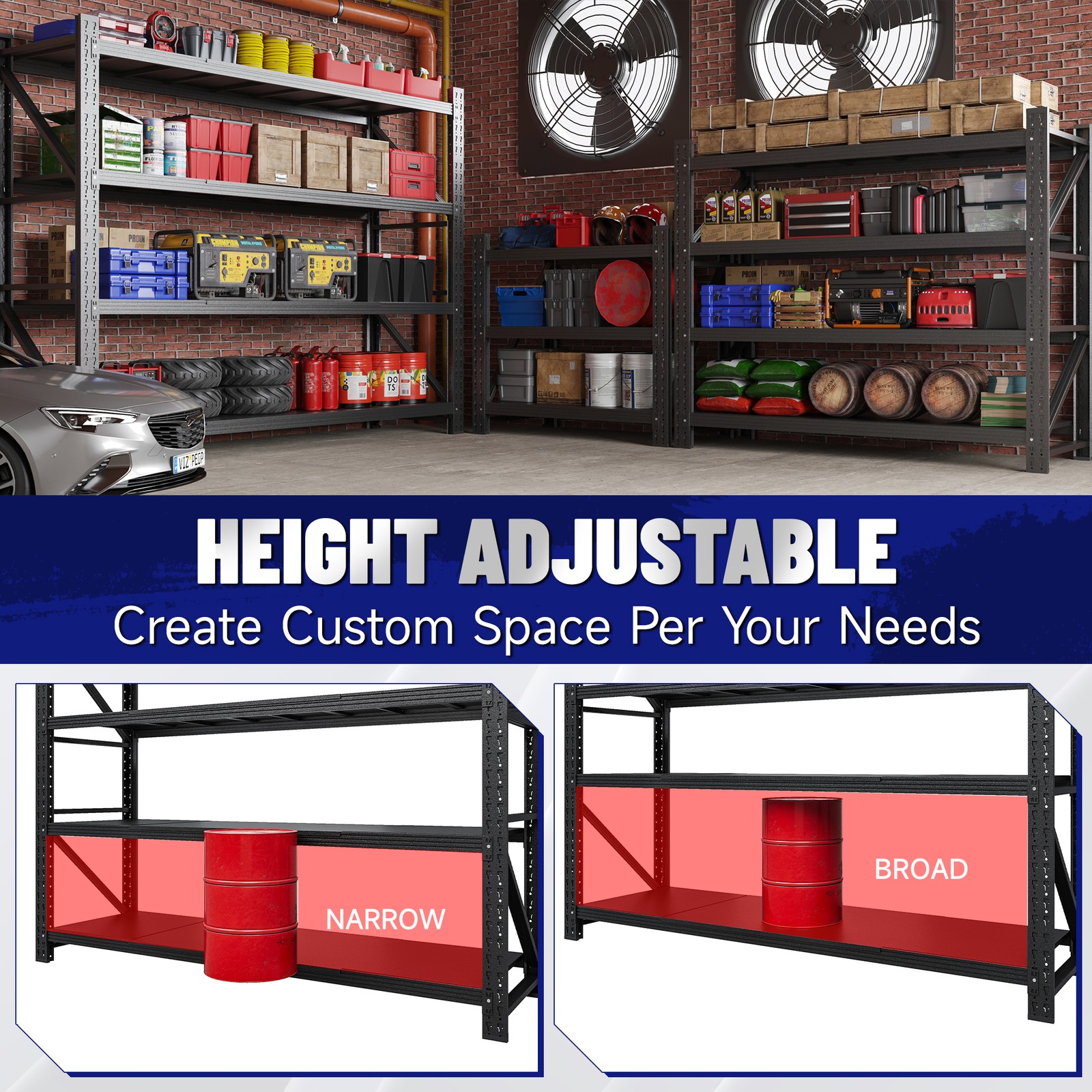 7000lb Heavy Duty Steel Shelves 79"W, Garage/Warehouse/Basement Storage Rack