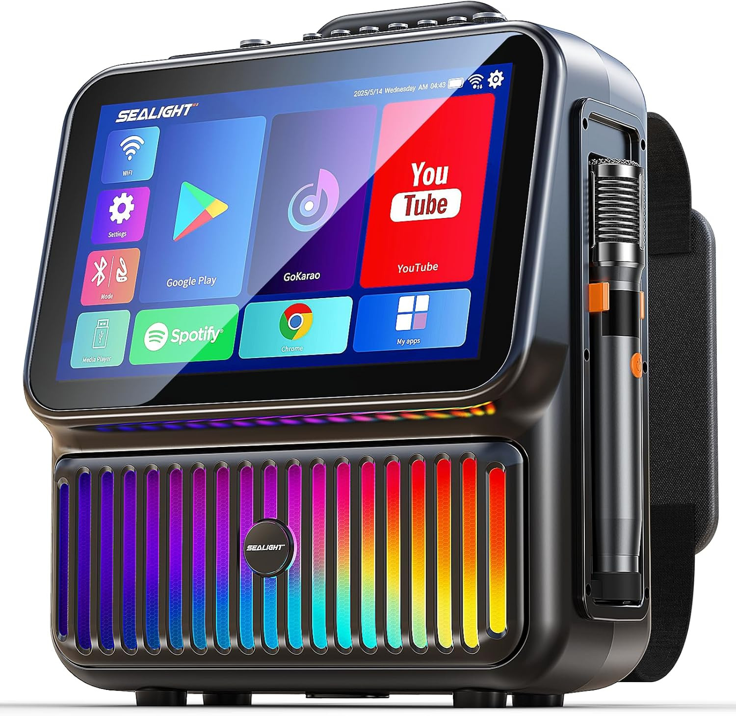 Smart Karaoke Machine  w 13.3" Tablet, Bluetooth, 2 Wireless Mics, Party Lights