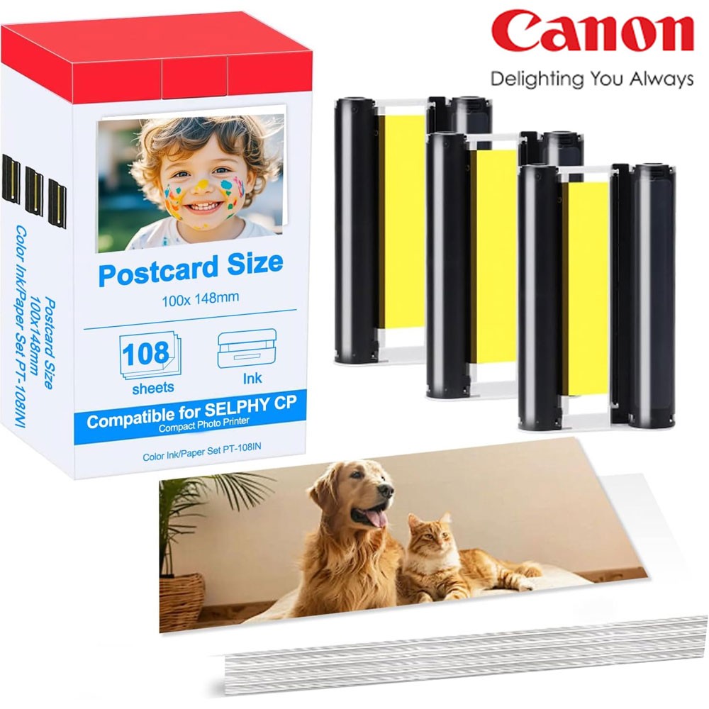 Canon Selphy CP1500 CP1300 CP1200 4x6 108 sheet Color Ink Paper Set KP-108IN lot