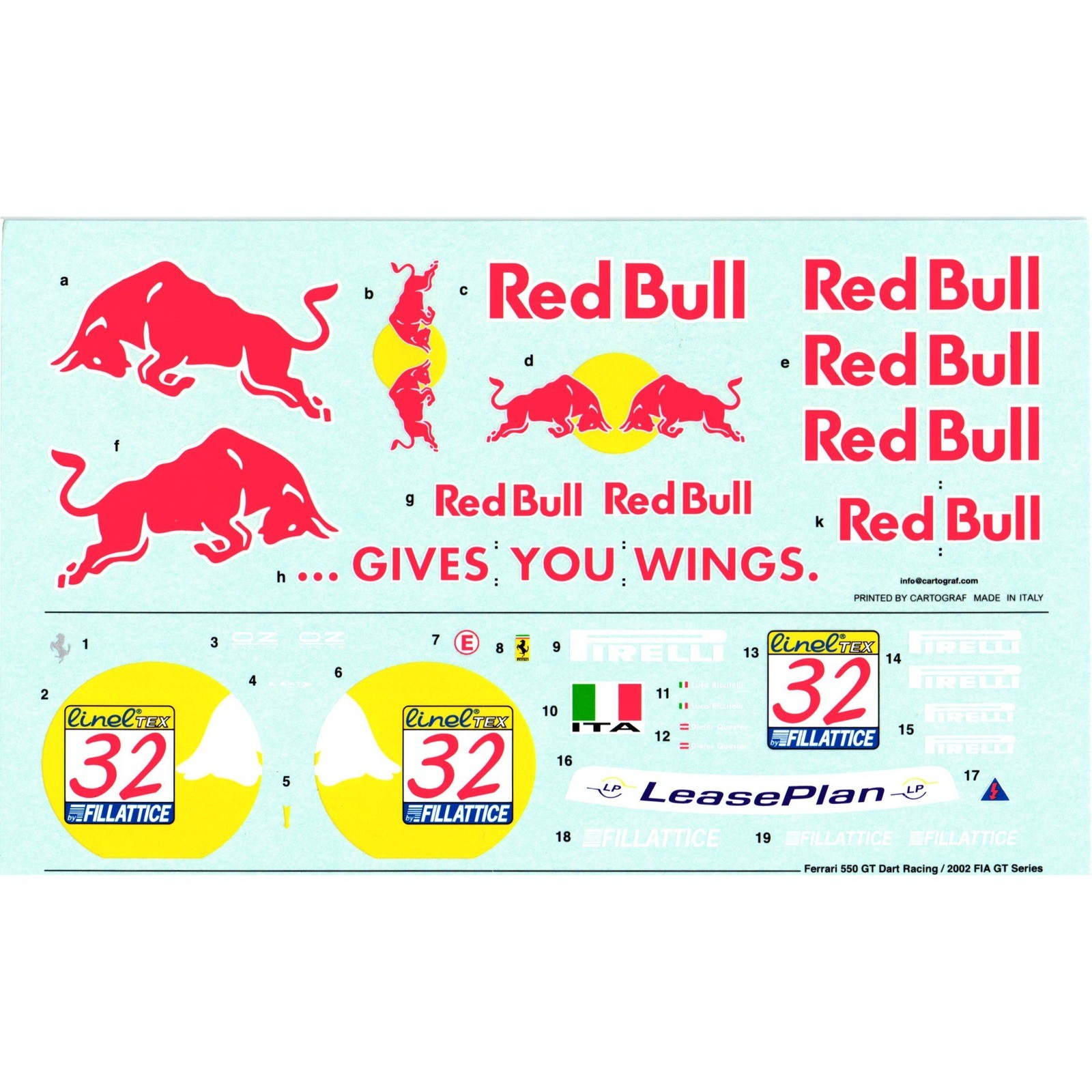 Red Bull Racing Decals Porsche 996 GT3 Ferrari 360 550 GT Cartograf FIA Daytona