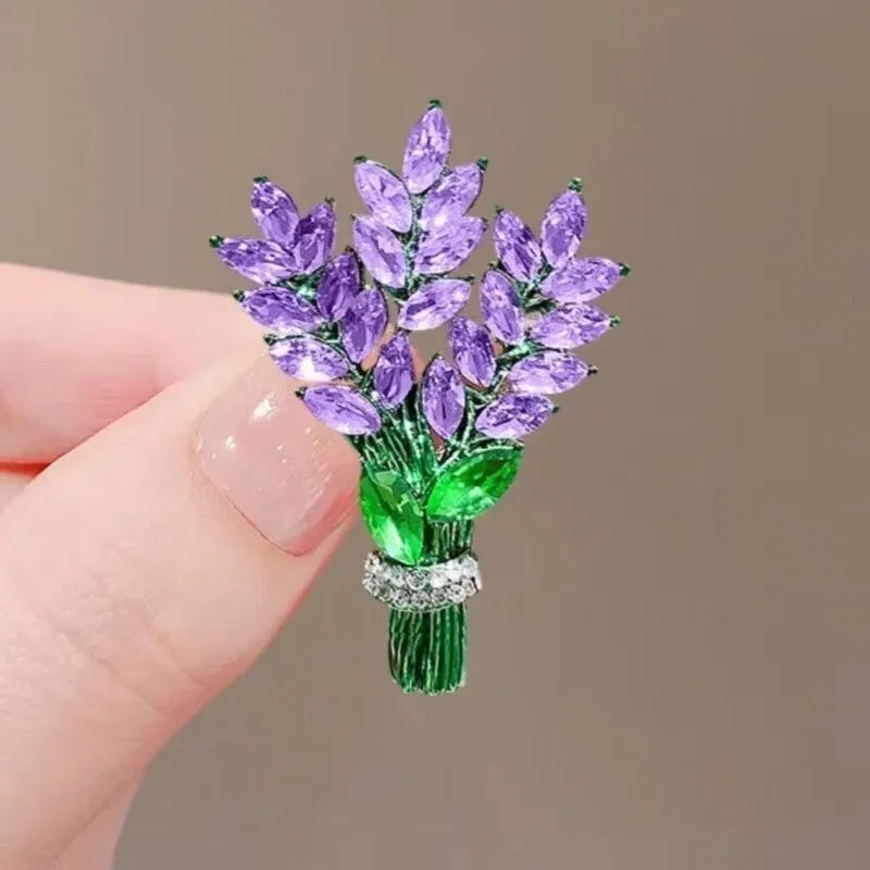Purple Lavender Crystal Flower Brooch Elegant Rhinestone Pin Gift for Women New