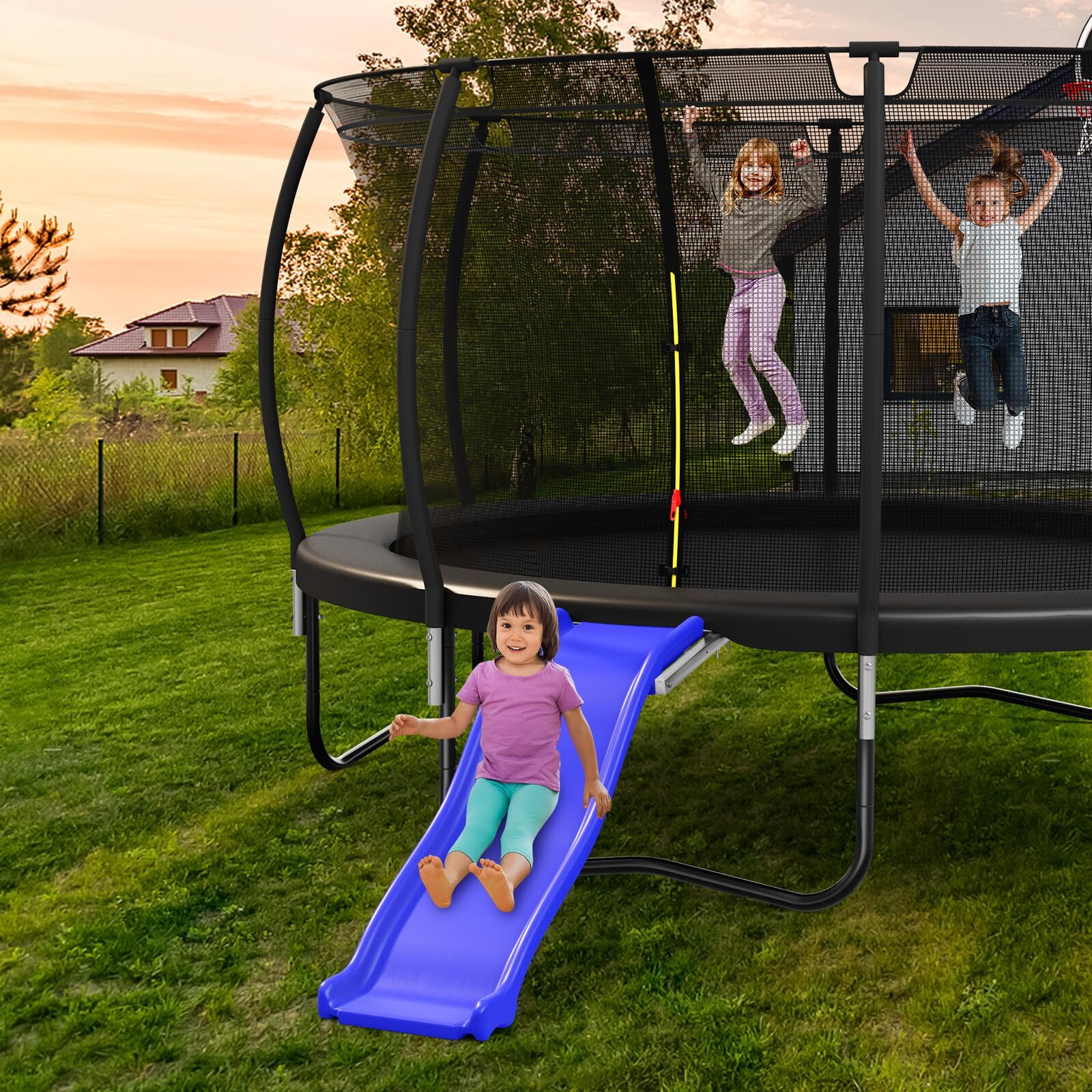 Lyromix Universal Plastic Trampoline Slide for 8-16FT Heavy Duty Outdoor Slide