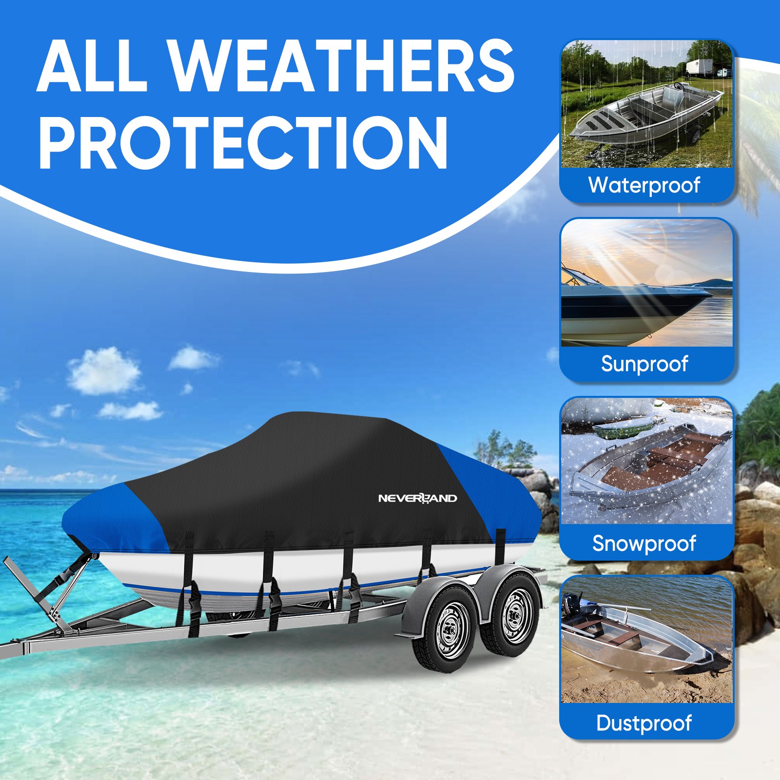 Boat Cover 17ft-19ft Heavy Duty Waterproof Trailerable Fits V-Hull Tri-Hull Bass