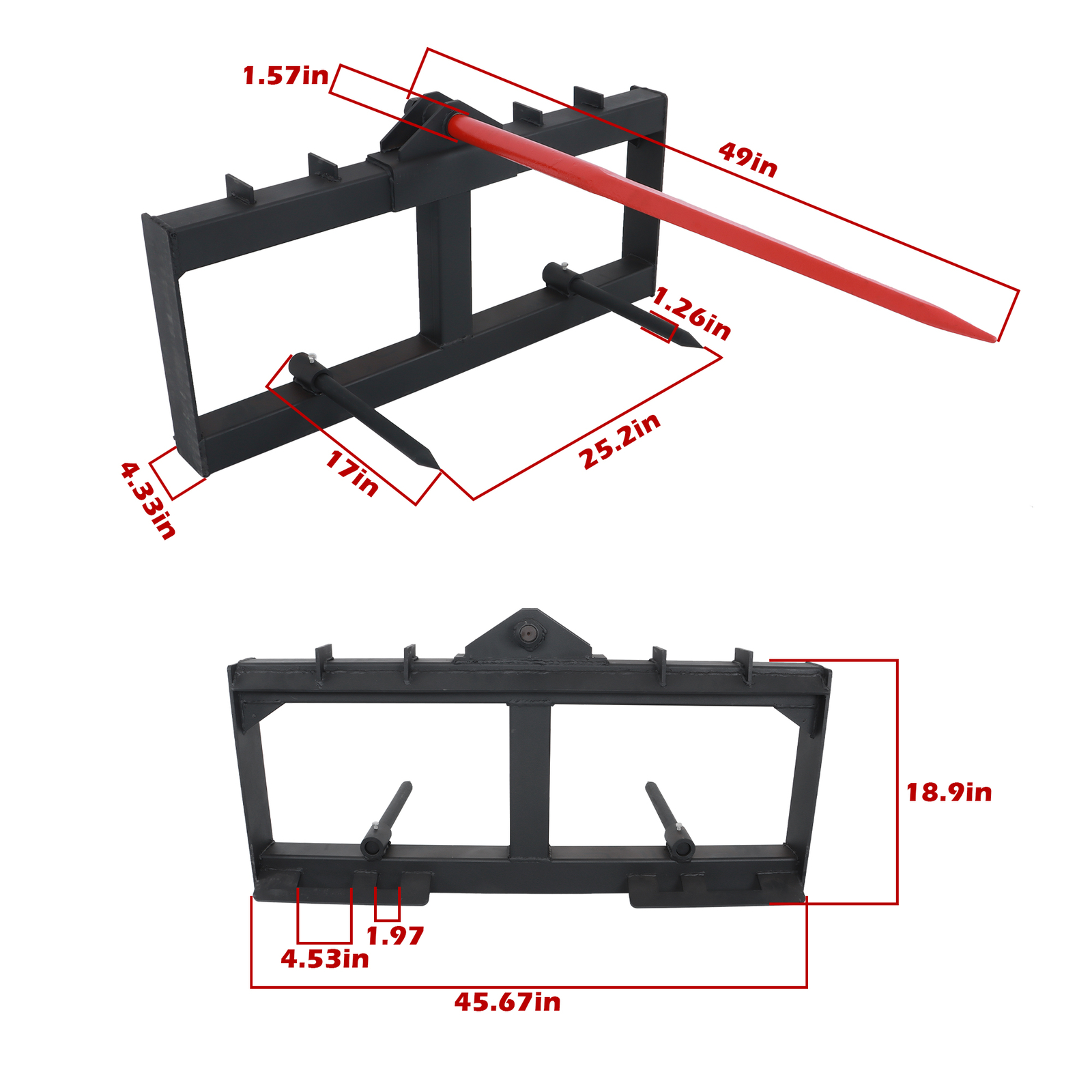 49" Tractor Hay Spear Sleeve Quick Attach Skid Steer Loader