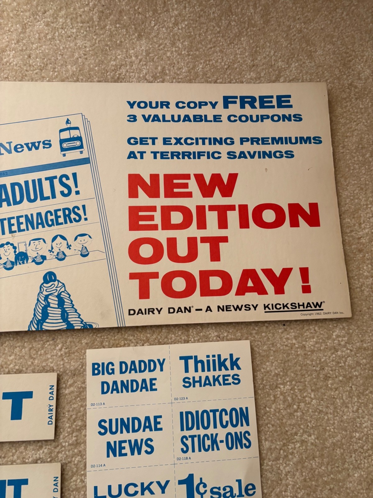 1962 Vintage Dairy Dan Inc. Ice Cream, Daily Flavor Menu Board