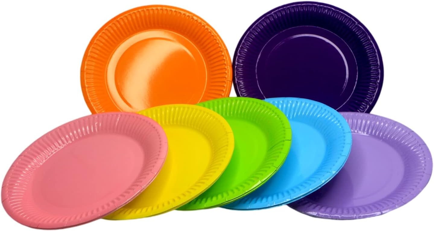 50 Count Heavy-Duty Party Paper Plates in Assorted Colors for All Occasions