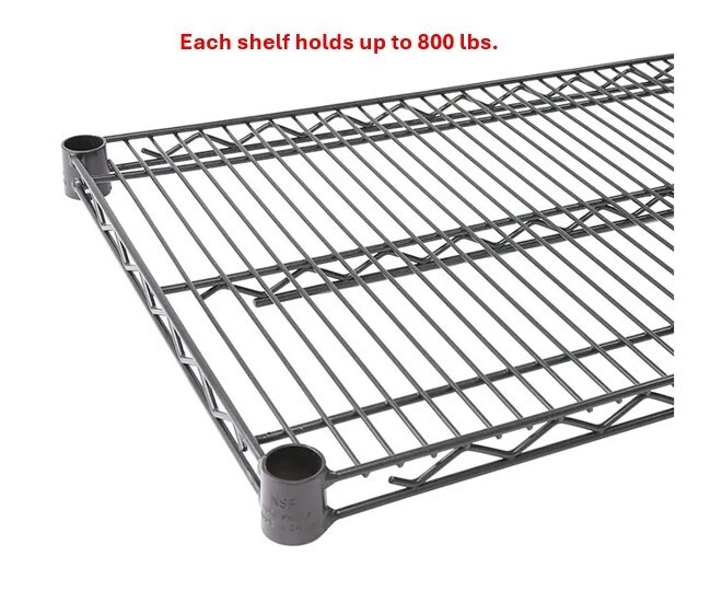 Black Epoxy Coated Wire Shelving Section 24" widths 7 sizes available Sureshelf