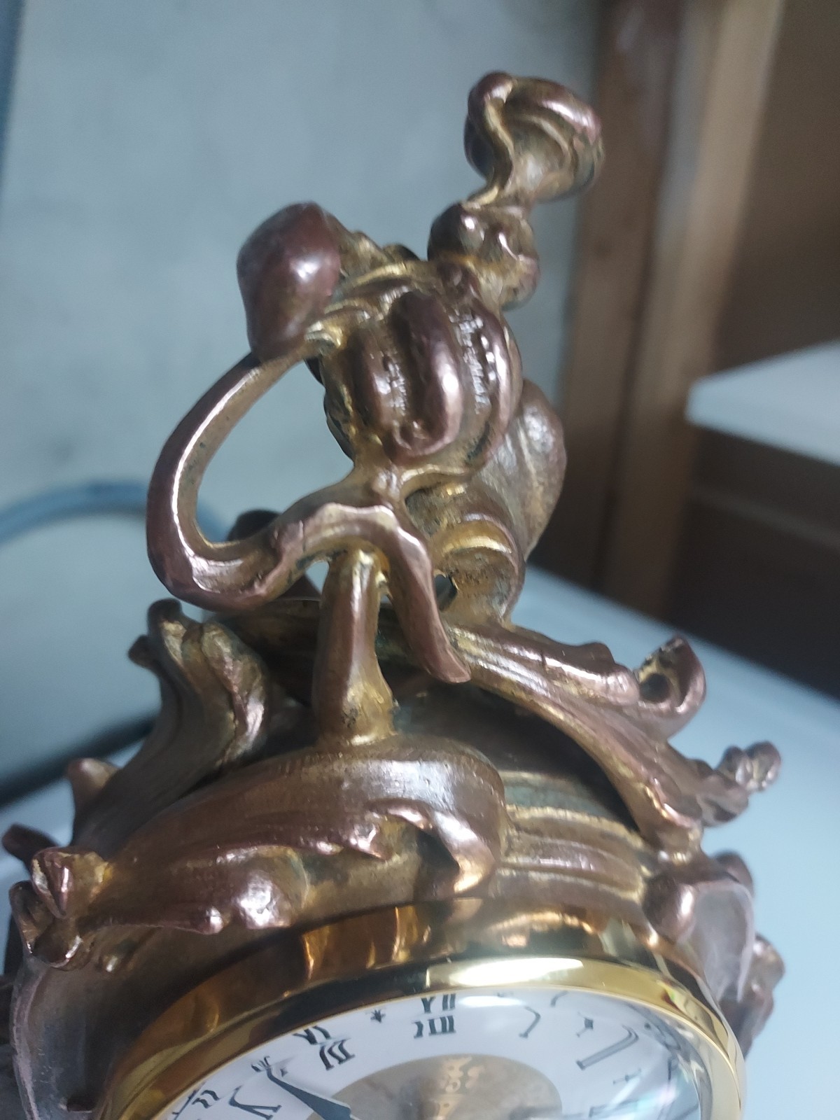 Antique Art Nouveau 15" Gilt Clock With New Battery Powered Quartz Insert NICE!