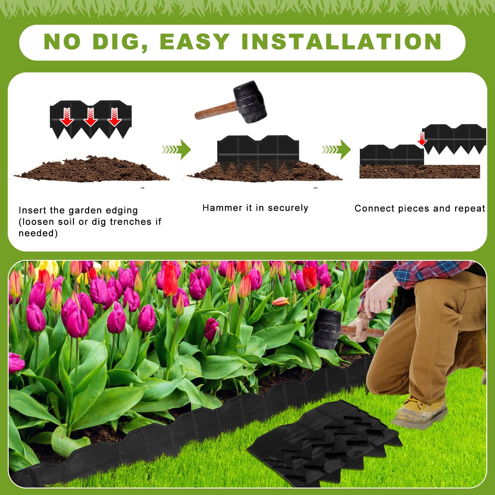 Landscape Edging, No Dig Interlocking Garden Edging Border for Landscaping, F...