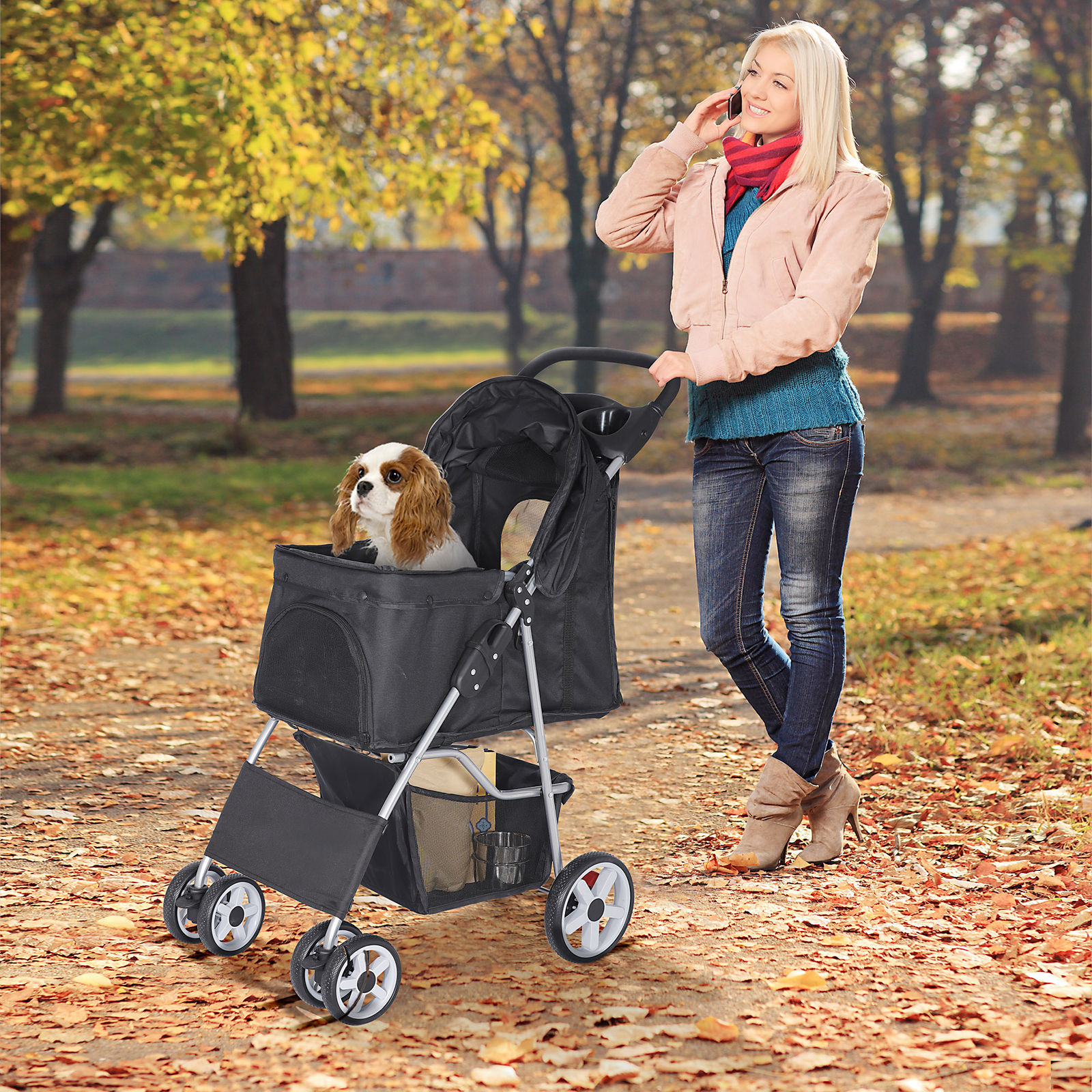 Durable Foldable Dog Stroller Pet Travel Carriage for Pets with Carrier Cart