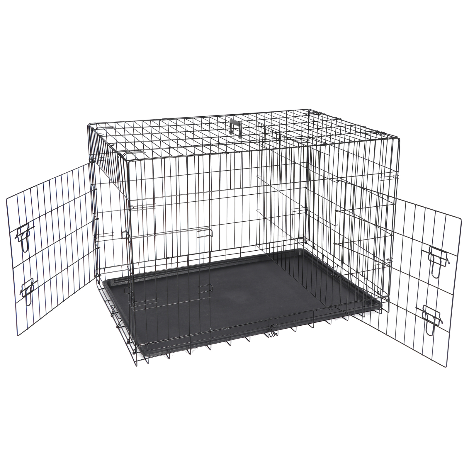 42" Large Dog Crate Kennel Folding Pet Cage 2 Door With Tray Indoor Dog House