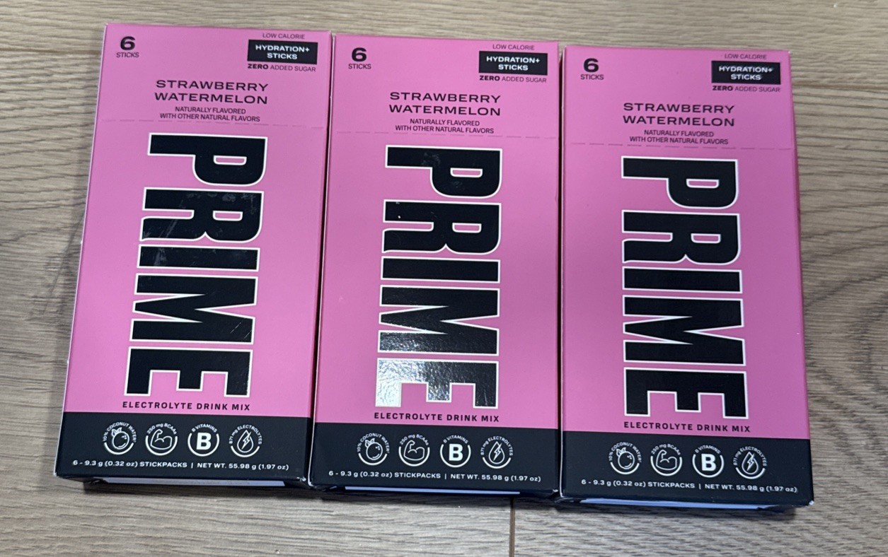 PRIME HYDRATION+ Sticks Strawberry Watermelon Single Serve 6 Sticks Lot Of 3-18