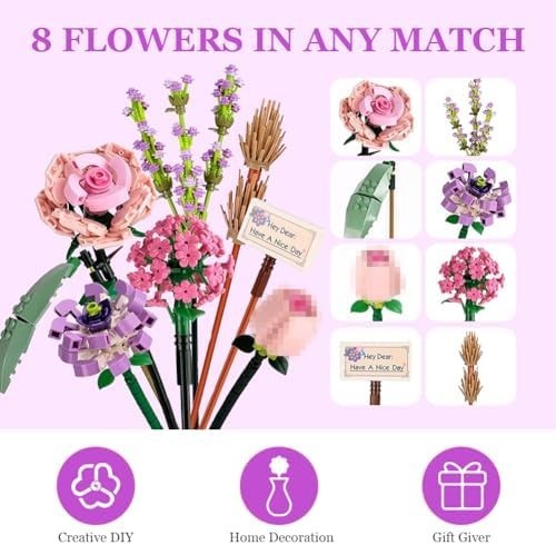 NEW!FULL SET Flower Bouquet 7 Stems Building Kit Botanical Collection 547 pieces