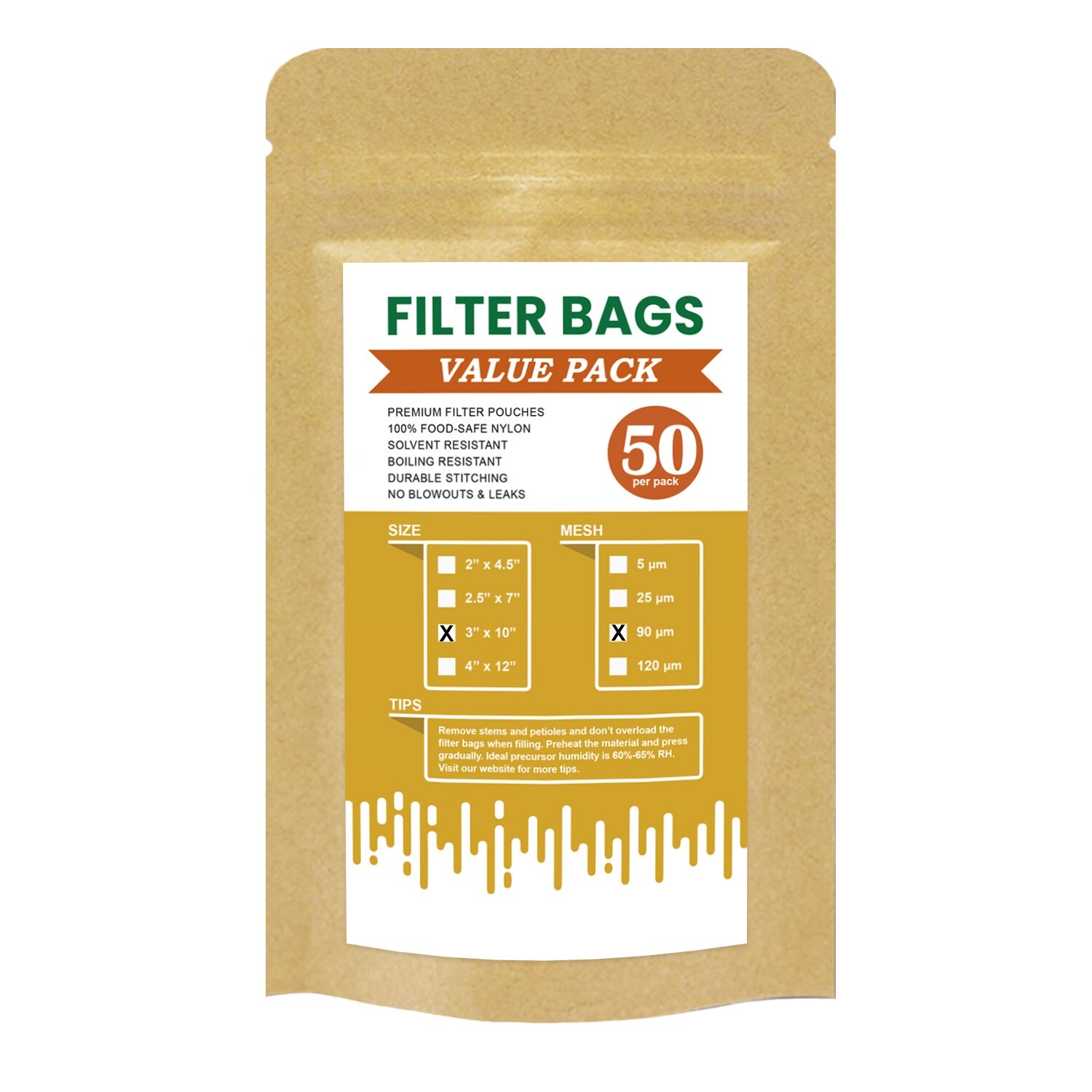 Premium Nylon Mesh Rosin Filter Bags, 3" x 10" - 5 or 90 Micron Options