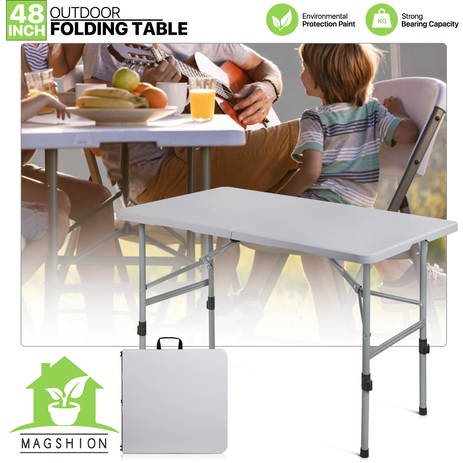 4ft Grey Portable Folding Home Plastic Table Adjustable Foot Camping Picnic Desk