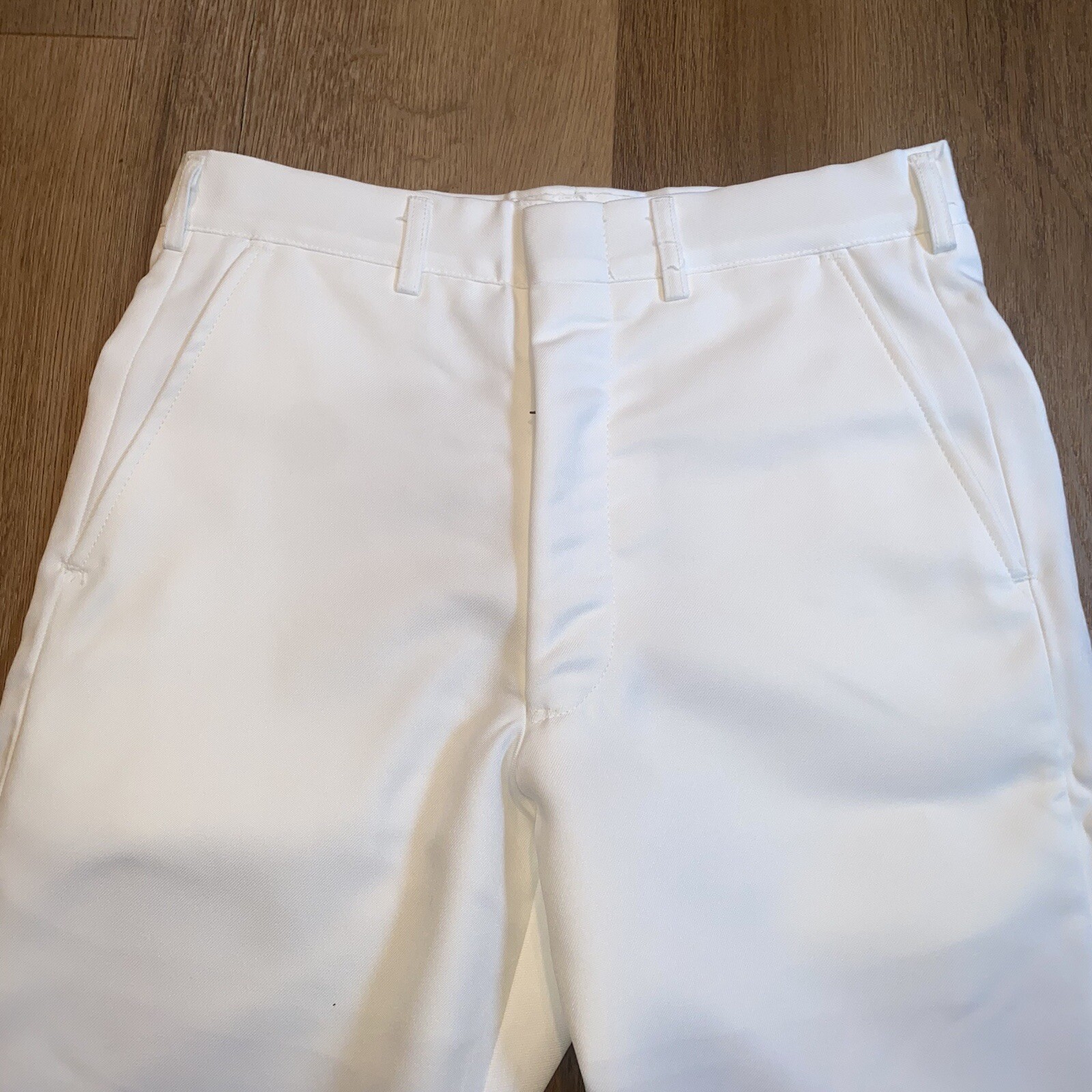 Mens Bell Bottom Pants Vintage Polyester White Flare Leg Mod New NOS 28 Unhemmed