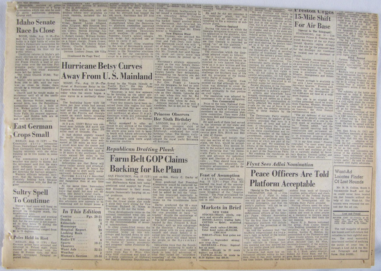 Vintage 1956 Georgia Democrats Against Civil Rights Fight Newspaper