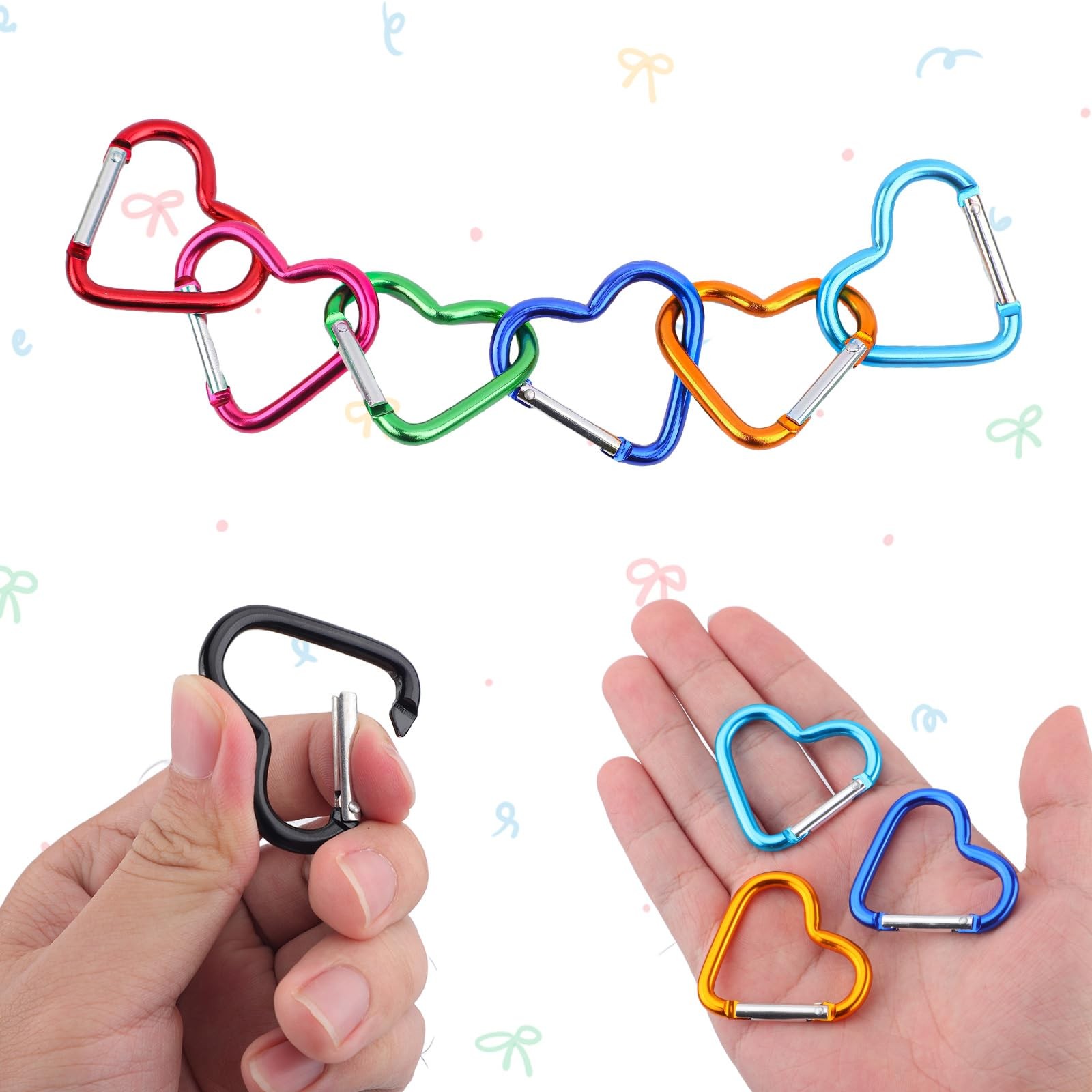 10pcs Heart Shaped Carabiner, Aluminium Alloy Cute Carabiner Clip Snap Hook K...