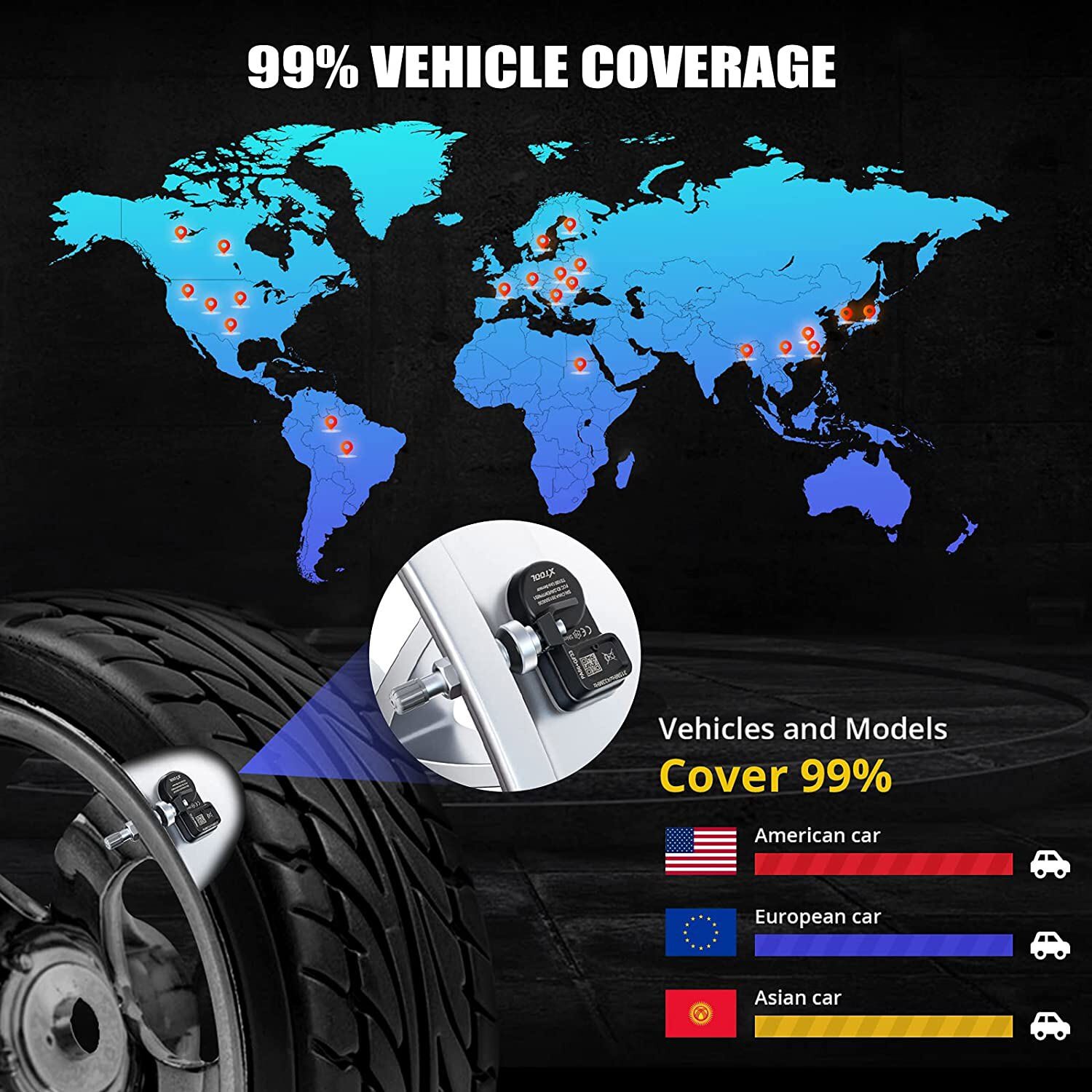 XTOOL TPMS TS100 315MHz 433MHz 2in1 Programmable Car Tire Pressure Sensor Metal