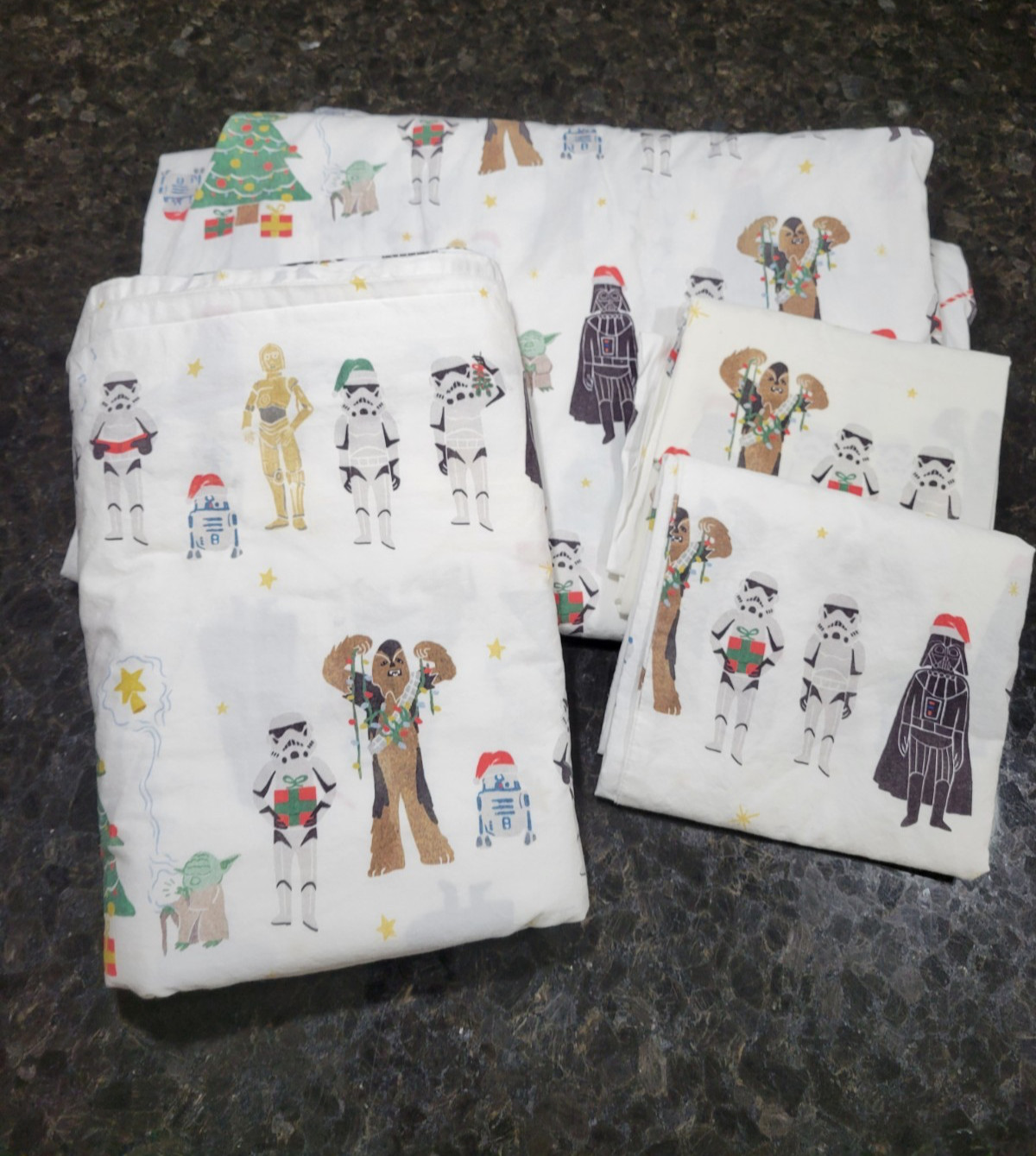 Pottery Barn Kids Star Wars Christmas Holiday Sheet Set Queen Size Organic Teen