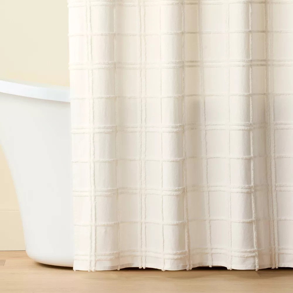 Tufted Grid Shower Curtain Cream - Hearth & Hand with Magnolia
