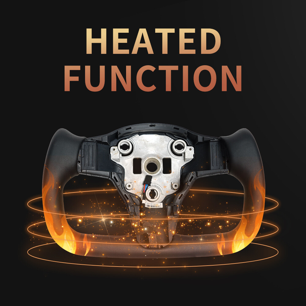 Yoke Steering Wheel For Tesla Model 3 Model Y 16-22 with Heated Black Leather