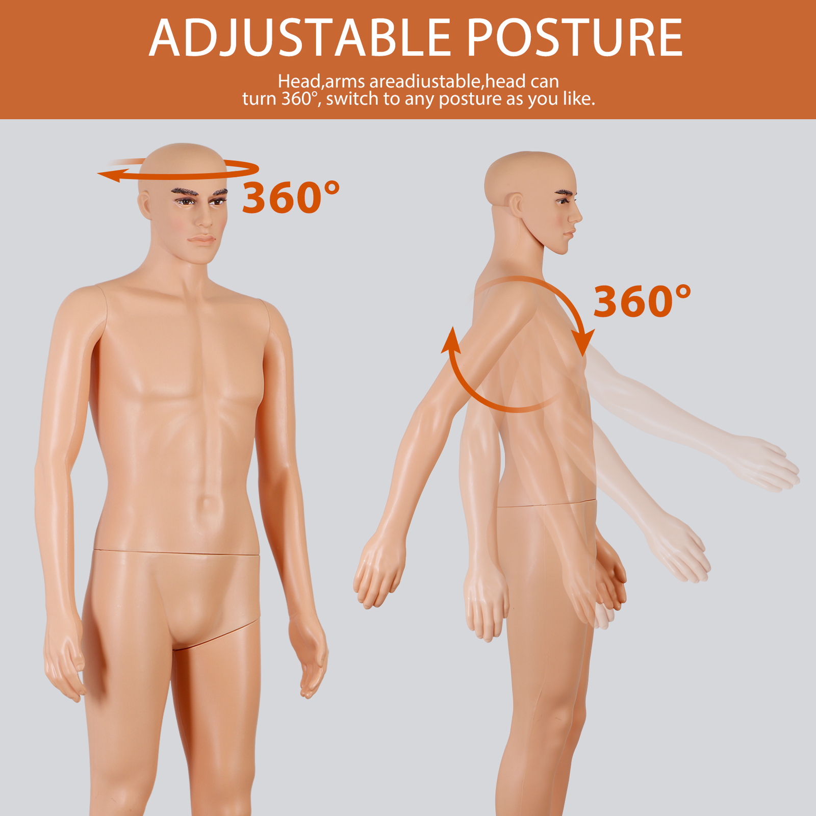 Male Mannequin Full Body 71 inch High Realistic Clothing Mannequin with Base