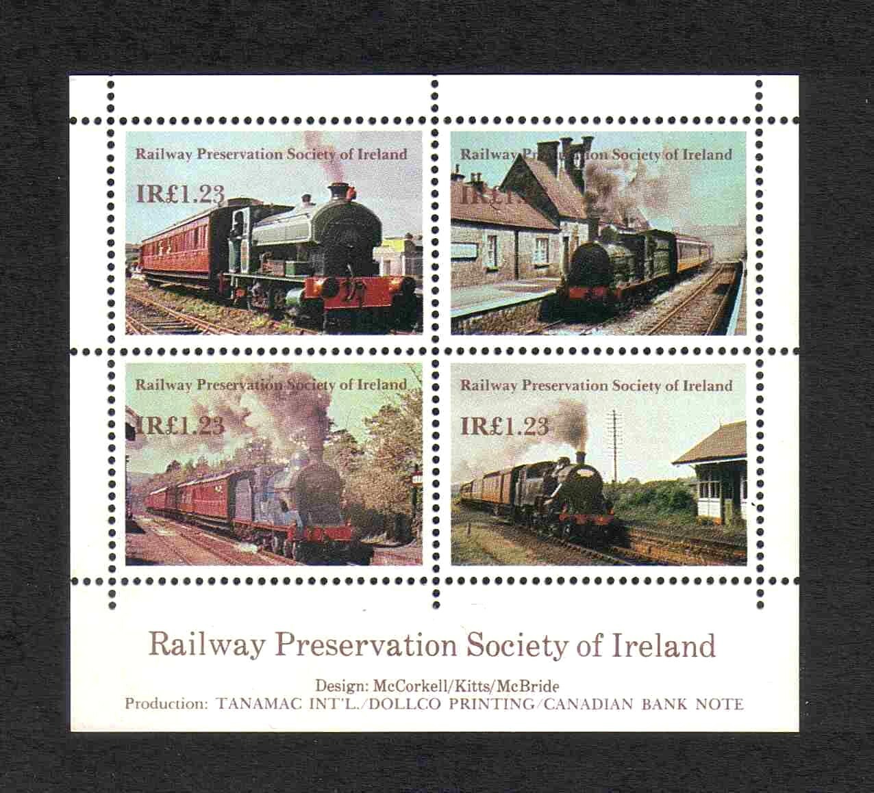 Ireland 1985 RPSI Railway Locomotives 4v x IR£1.23 sheetlet  (Cat. 24-27) MNH