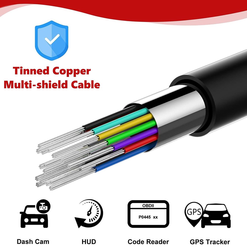 10ft/3m Ultra-Long OBD2 Extension Cable 16-Pin OBD-II Male to Female Extension