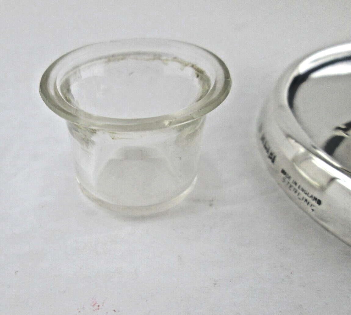 Vintage ENGLISH Sterling INKWELL Birmingham hallmark original glass liner