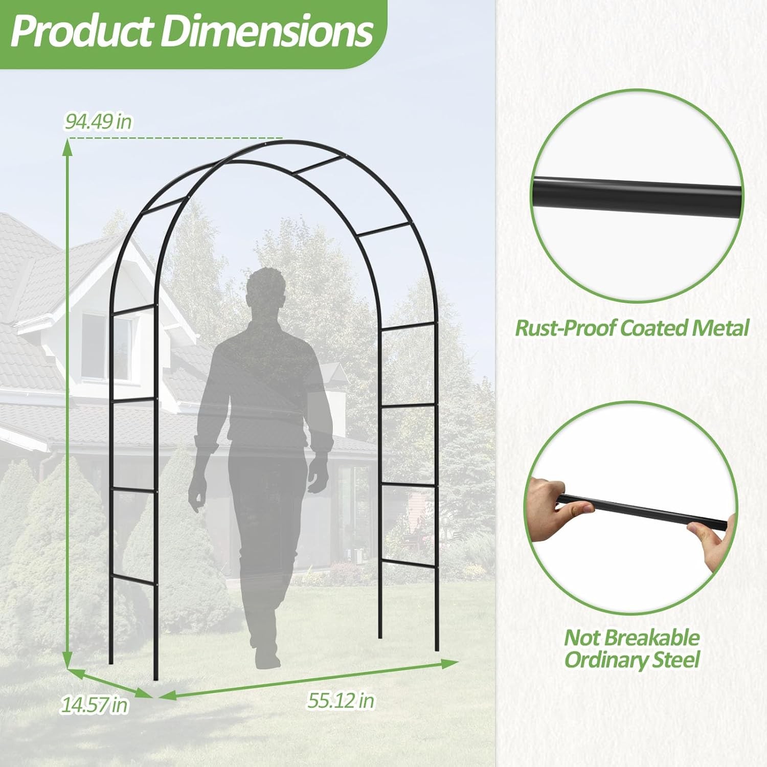 Metal Garden Arch with Ground Stakes Climbing Plant Trellis Wedding Frame Decor