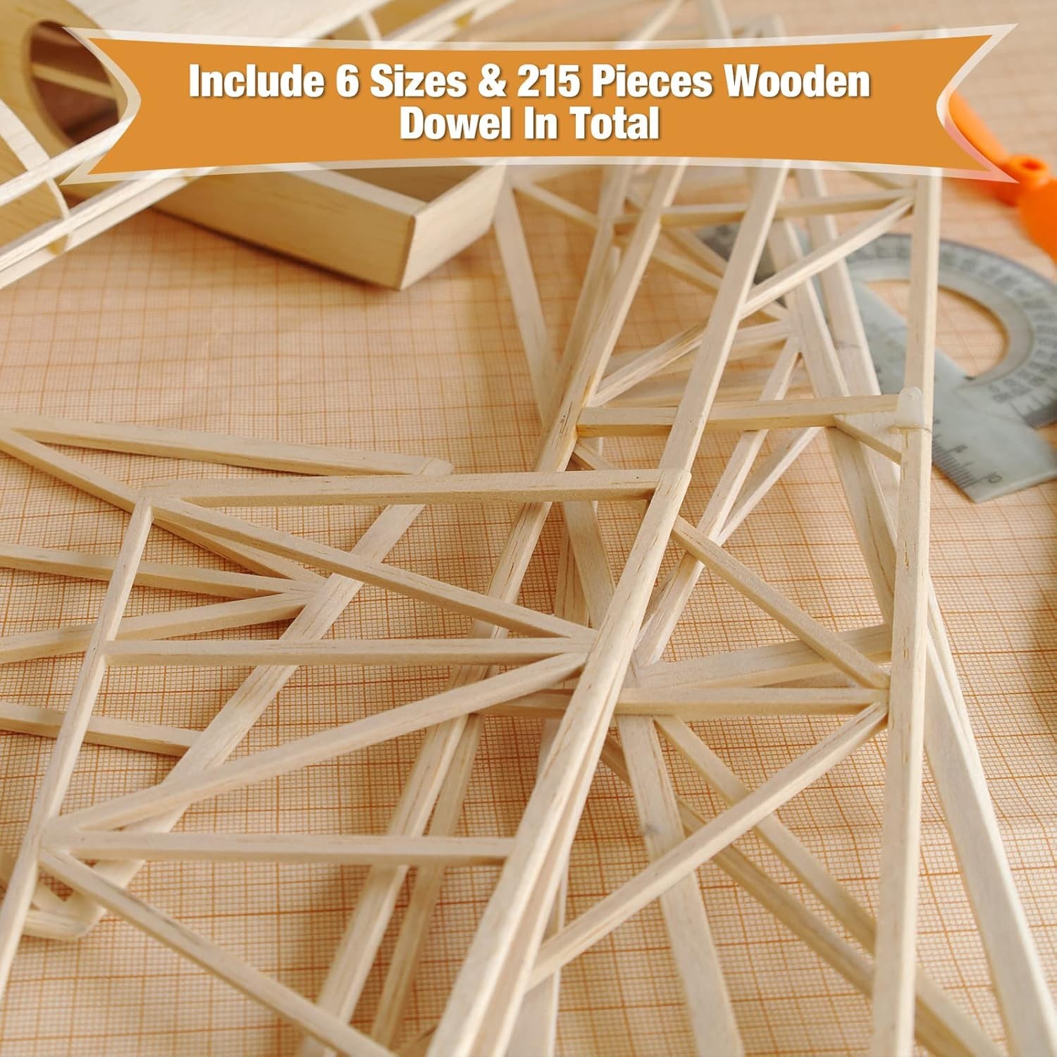 215 Balsa Wood Sticks Assorted Sizes for Crafting & DIY Projects