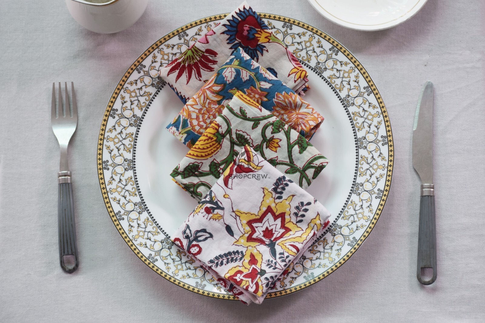 Assorted Cloth Napkins Set Hand Block Floral Printed Cotton Dinner Table Napkins