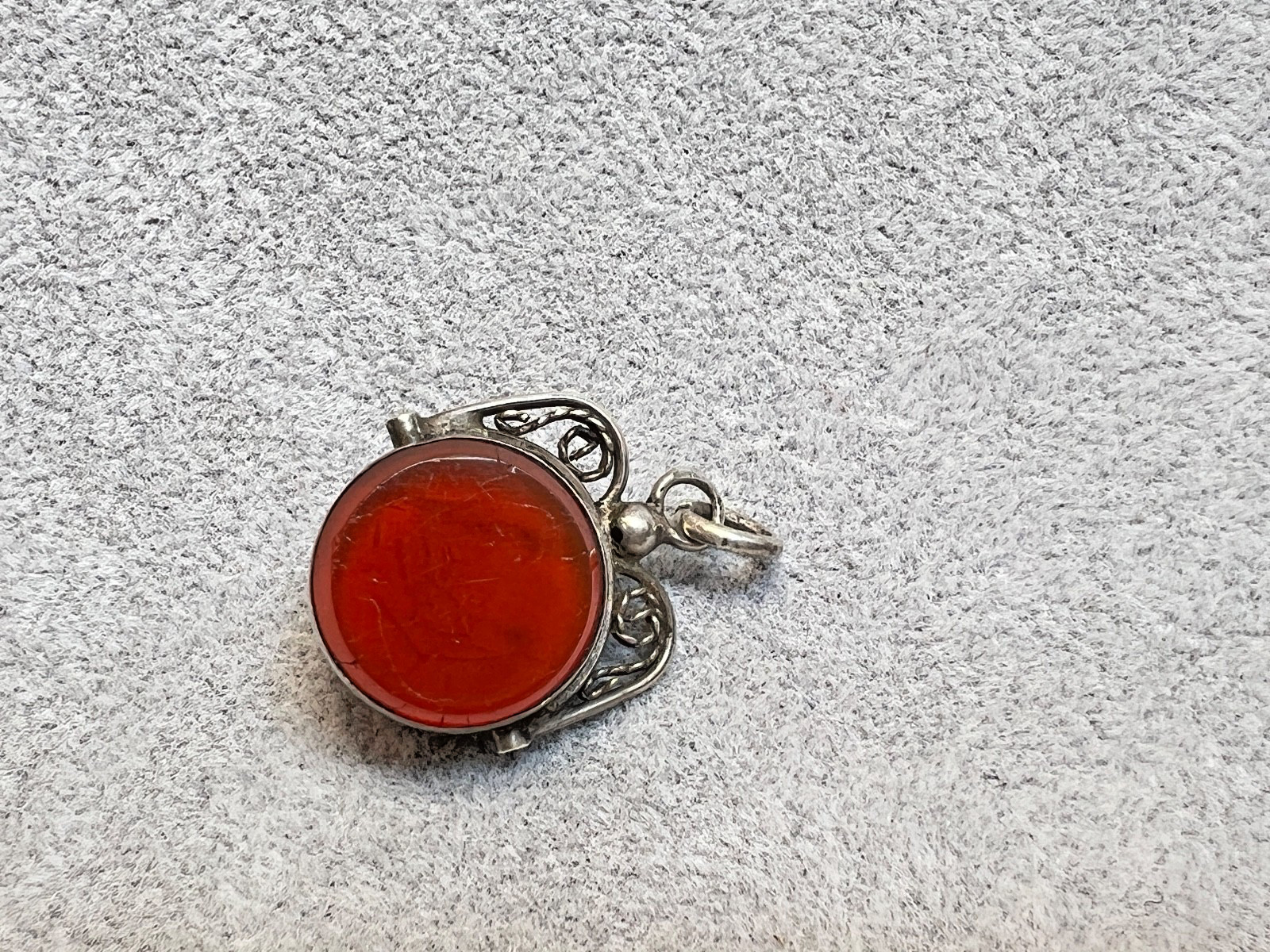 Antique Silver Essex Crystal Carnelian Wax Seal Pocket Watch Chain Fob Spinner