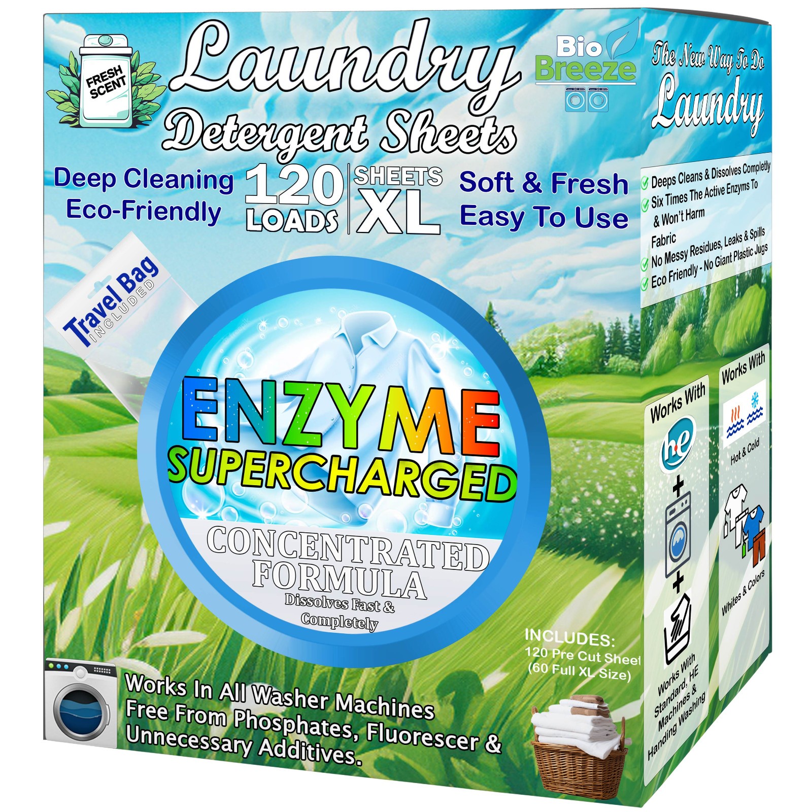 Laundry Detergent Sheets (120 Loads) Eco-Friendly, Hypoallergenic, & Enzyme-Base