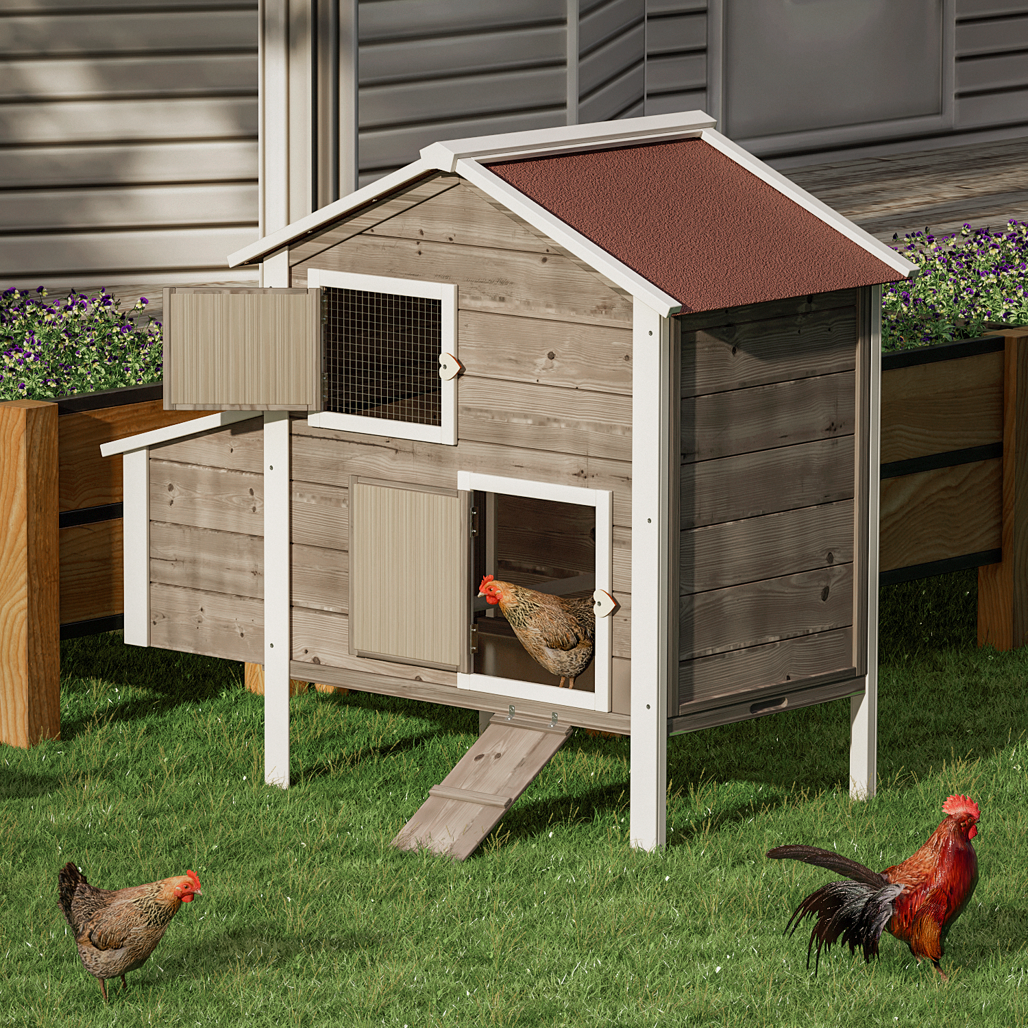 46"Wooden Chicken Coop Cage Hen Rabbit Hutch 2-Tier Poultry Habitat Animal House