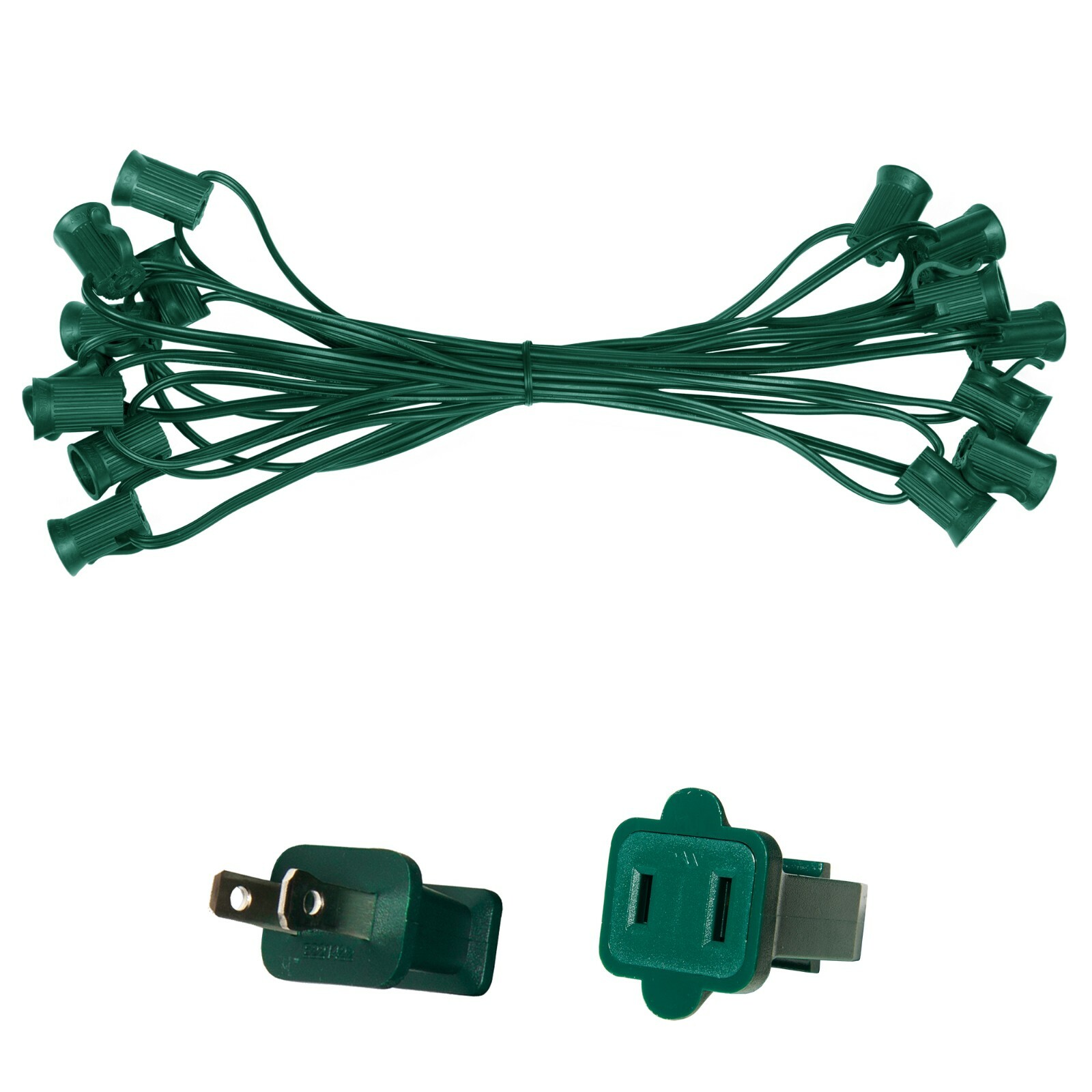 10'-100' Green Christmas Light Socket Stringer, 12" Spacing, C7/E12, 8A, SPT1