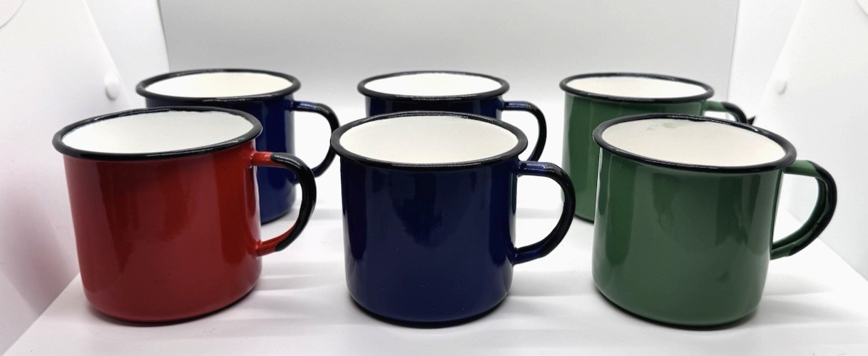Vintage Red Blue Green Enamel Mug - Made in Poland - Size 8 - MCM