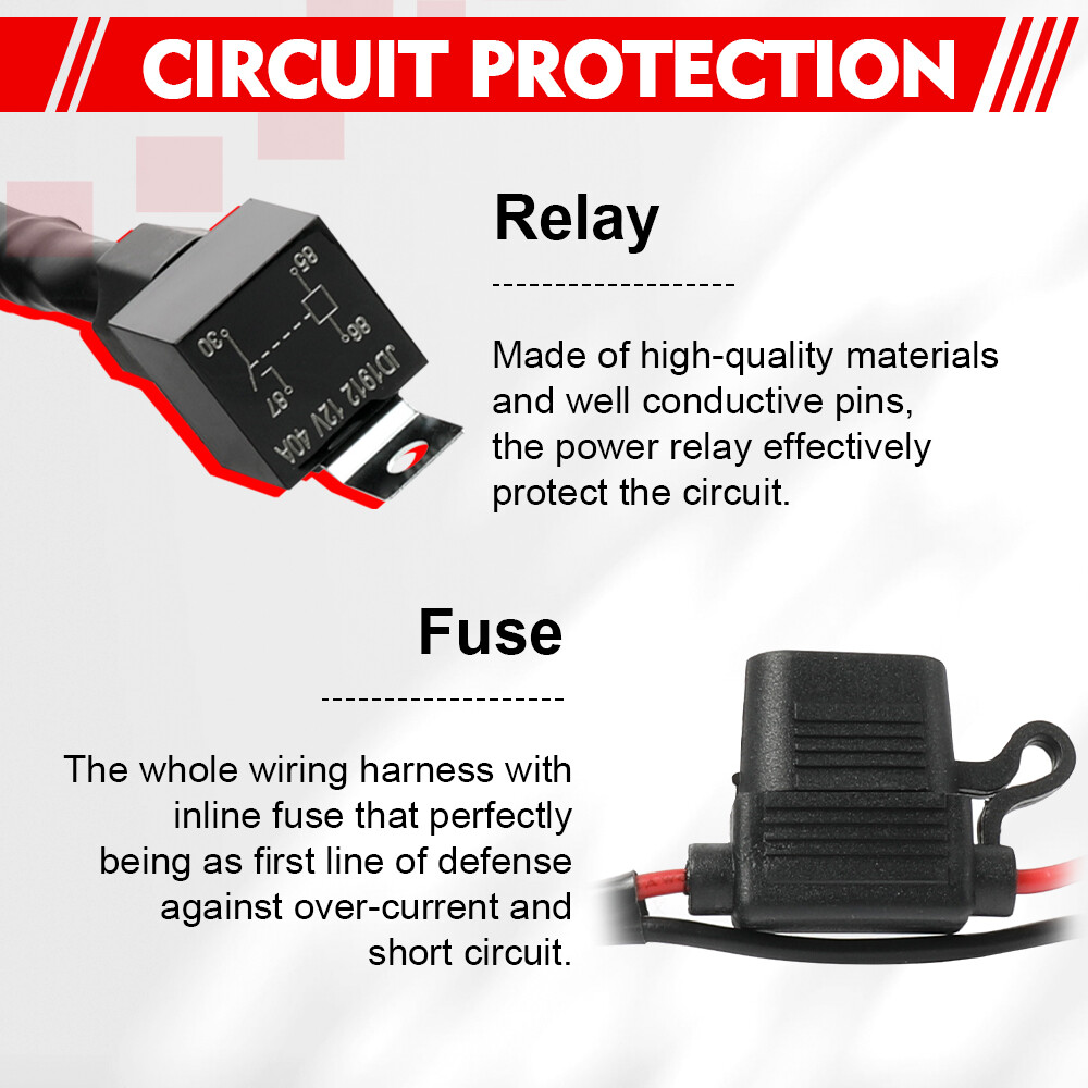 2-Lead Wiring Harness Kit ON-OFF Switch Offroad Relay Fuse LED Work Light Bar