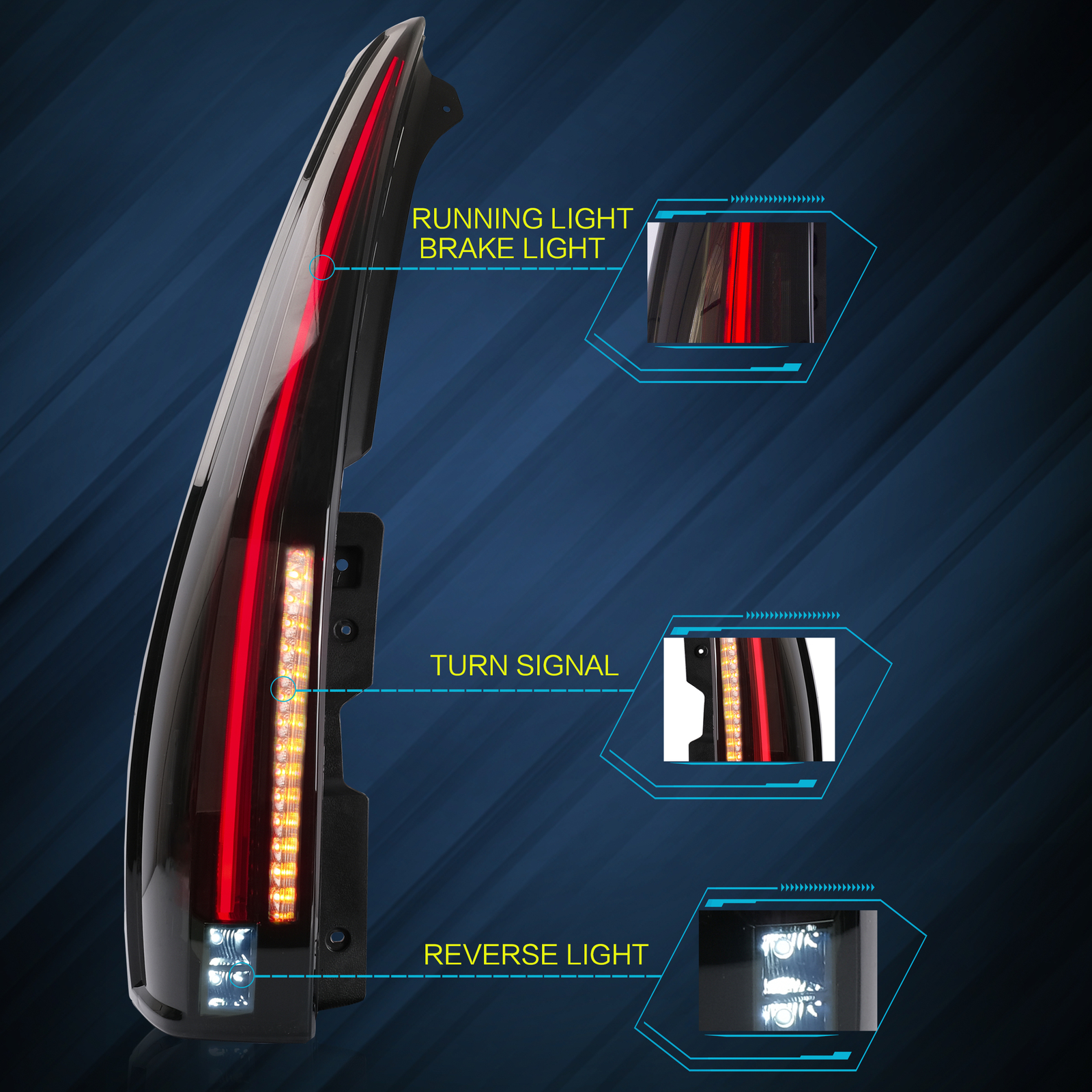 VLAND Smoked LED Tail Lights For 2007-2014 Chevy Suburban/Tahoe/GMC Yukon Pair