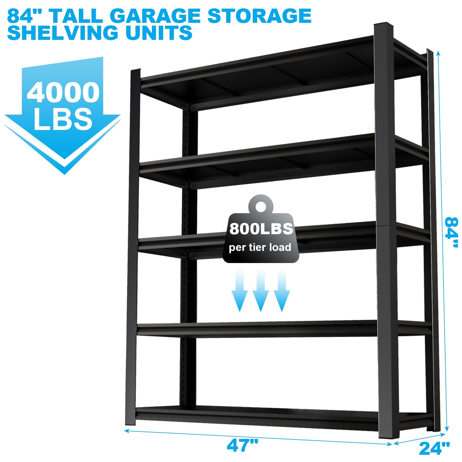 5-Tier Heavy Duty Garage Storage Shelf with Adjustable Shelves for Workshop